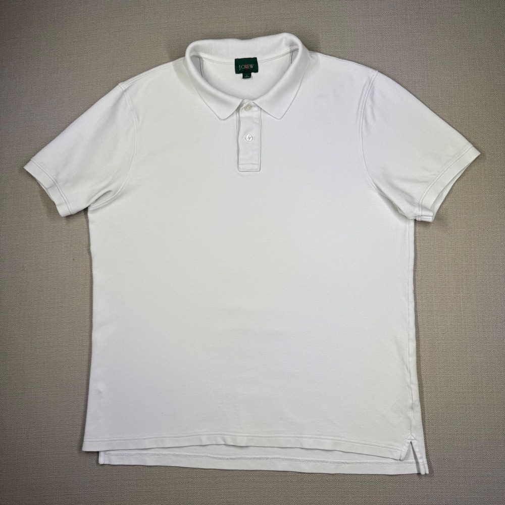 J.Crew Mens Oarsman Polo S/S Shirt White Size Large Green Tag